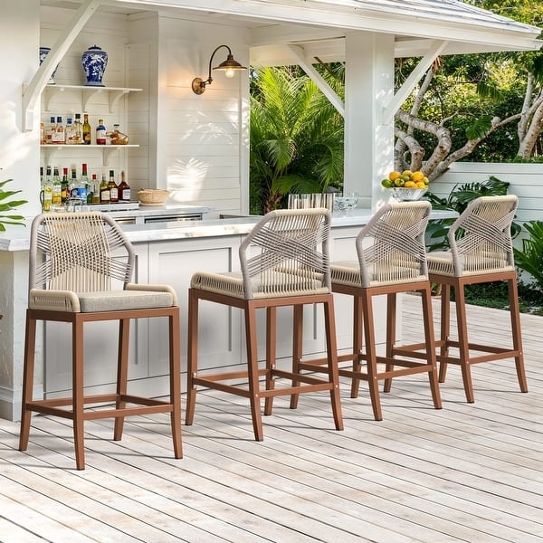 Coastal X-Back Bar Stools with Apricot Cream Woven Rope