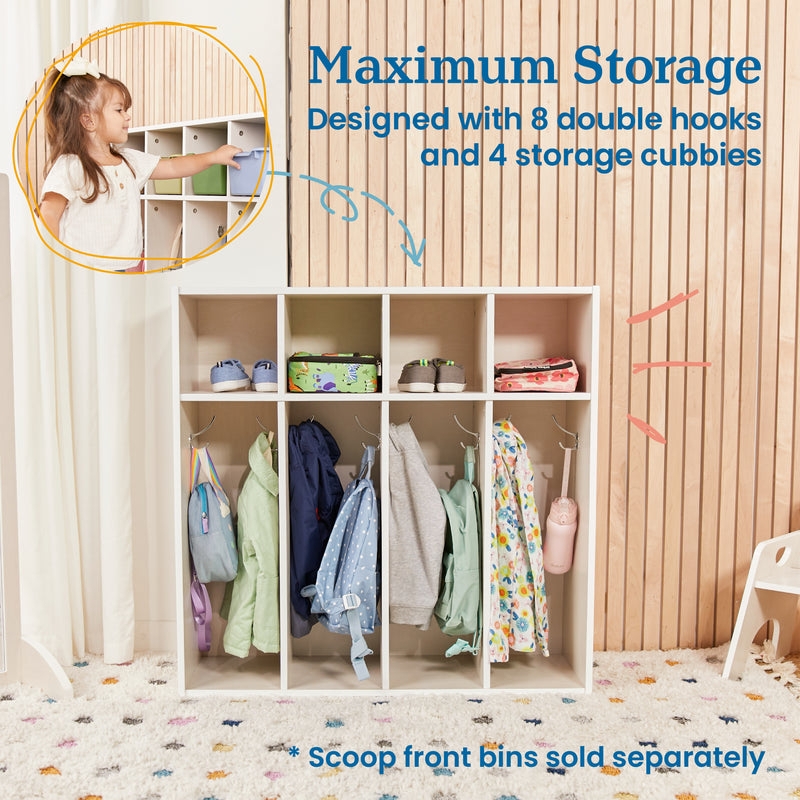 Coat Locker Arctic White Built In Bench Eight Double Hooks Cubbies