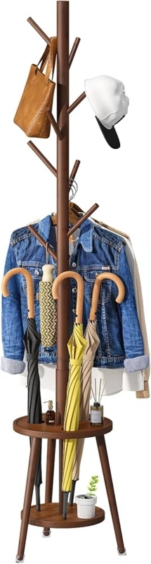 Coat Rack Bamboo Tree Design with Tiered Base Shelving
