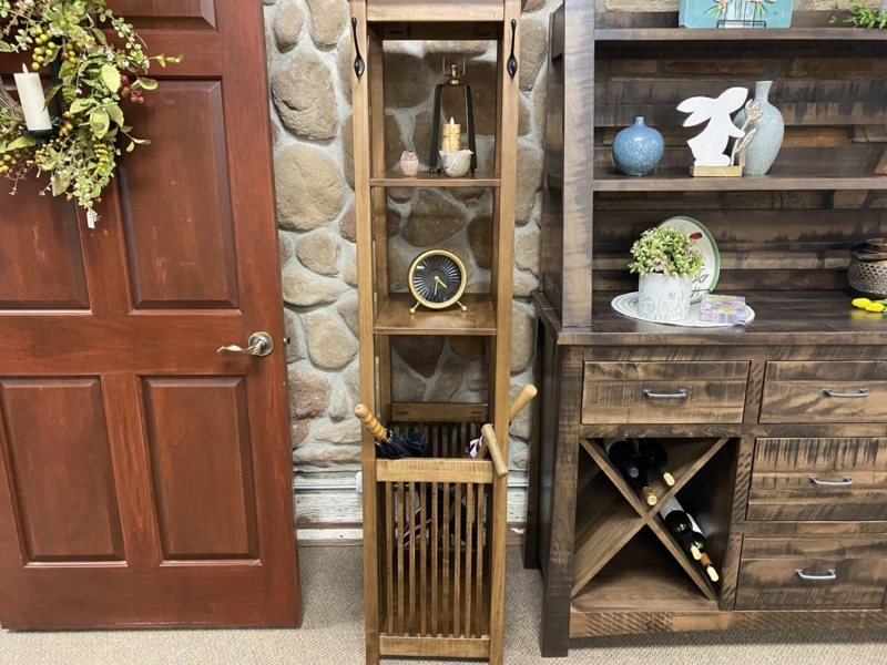 Coat Rack Rustic Farmhouse with Slatted Base and Open Shelving