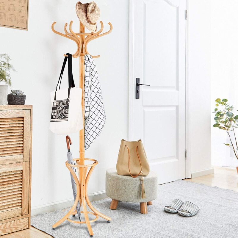Coat Rack Steam Bent Wood with Twelve Curved Hooks
