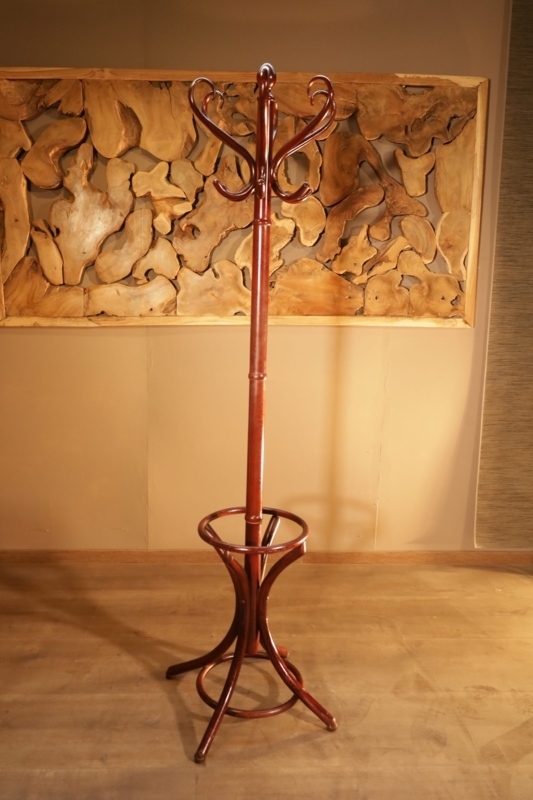 Coat Rack Vintage Bentwood Curves with Glossy Mahogany Finish
