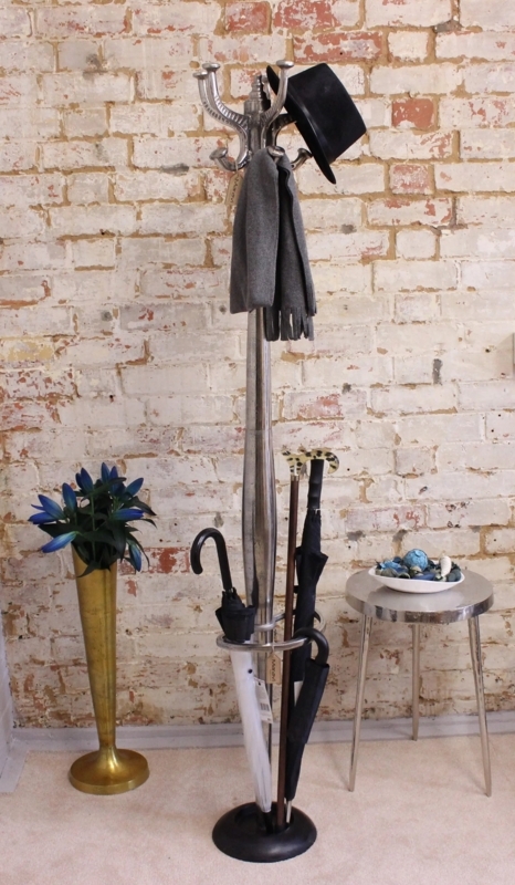 Coat Rack Vintage Metal with Polished Silver Finish and Tapered Pole