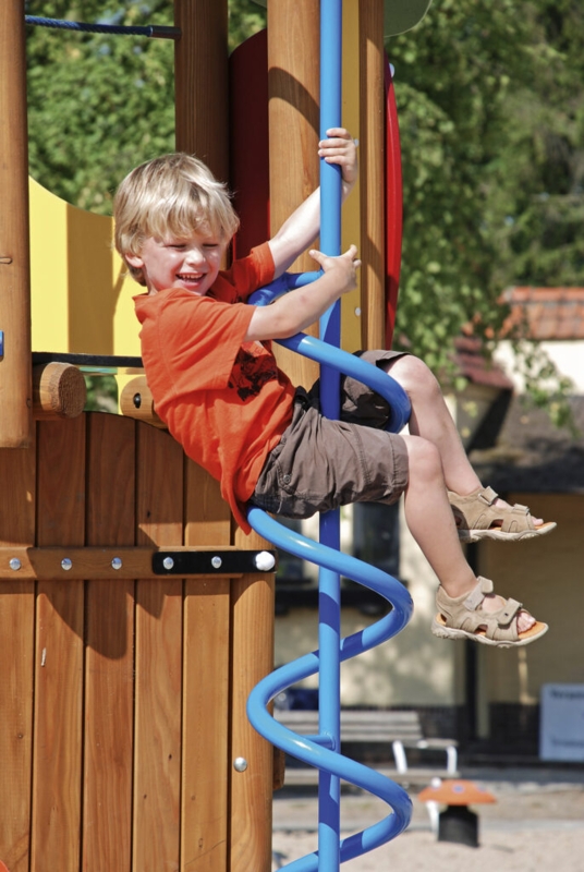 Cobalt Blue Playground Spiral Fireman's Pole with Timber Frame