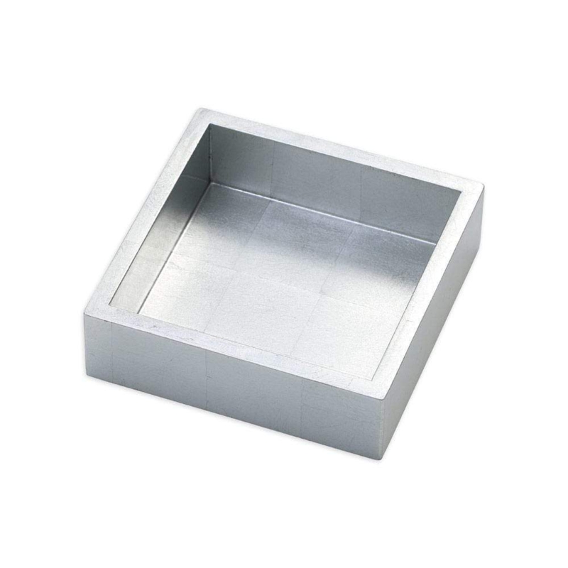 Cocktail Napkin Holder Silver Leaf Lacquer Tiled Texture Glam