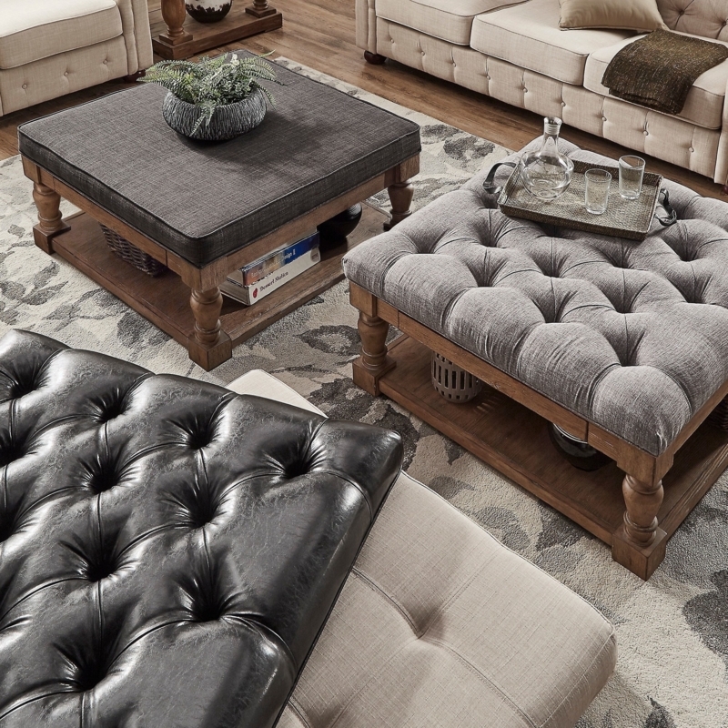 Cocktail Ottoman with Baluster Legs and Lower Storage Shelf