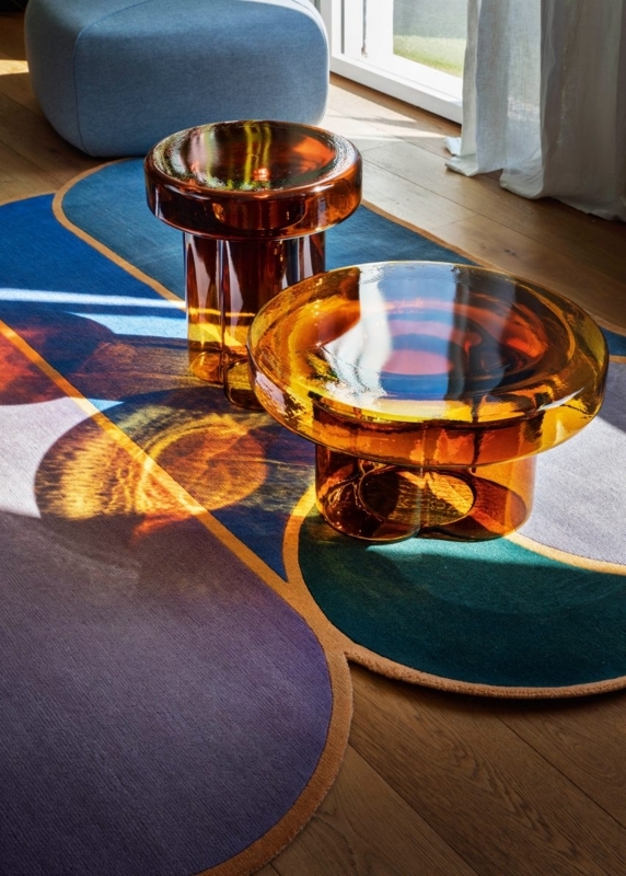 Coffee Table Amber Blown Glass Clover Base Sculptural Nesting