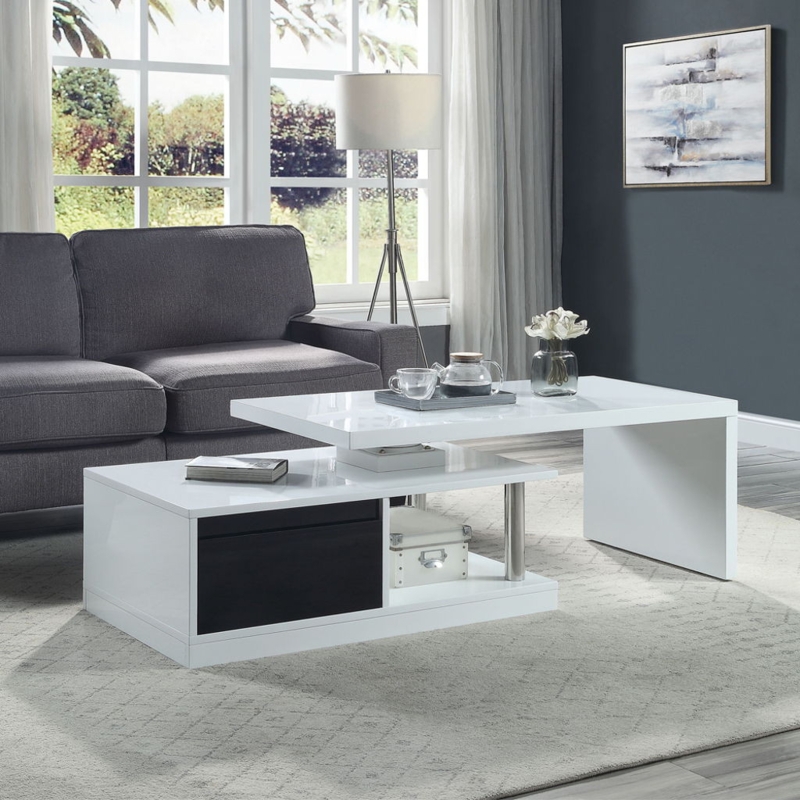 Coffee Table Asymmetric Layering High Gloss White Black Swivel Top