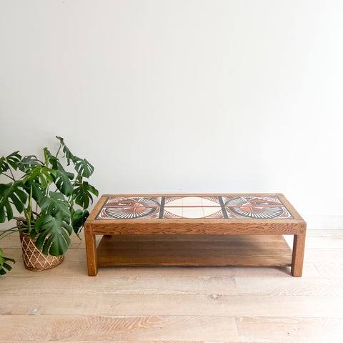 Coffee Table featuring Inset Tiles with Geometric Sunburst Pattern