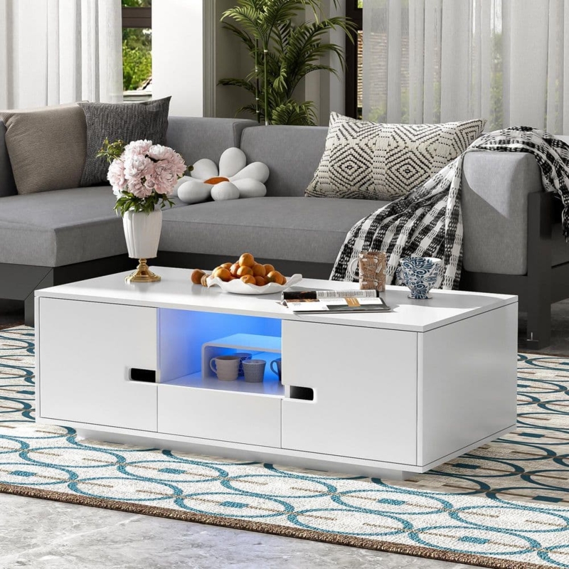 Coffee Table Glossy LED Side Cabinets Modern Center Table