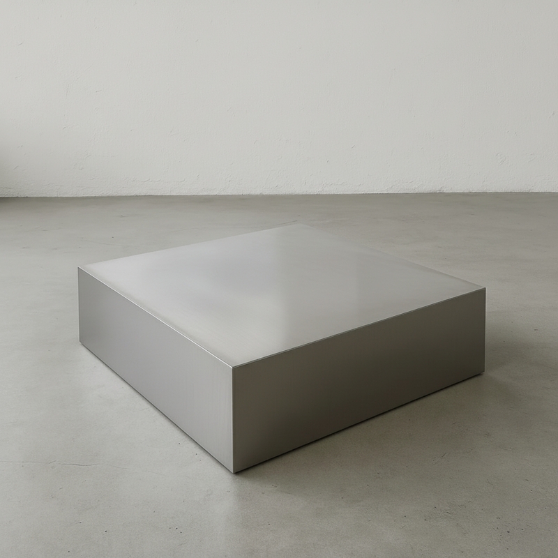 Coffee Table: Industrial Stainless Steel Platform with Sharp Corners
