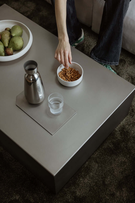 Coffee Table: Modern Matte Grey Block with Integrated Tray Feature