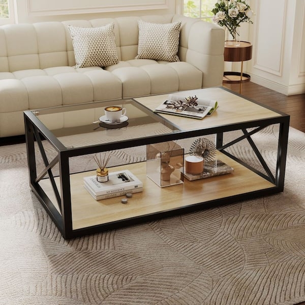Coffee Table Modular Set with Mixed Media Top and Black X-Frame Sides