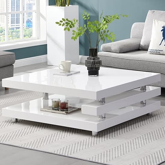 Coffee Table Offset Levels High Gloss Square Chrome Supports