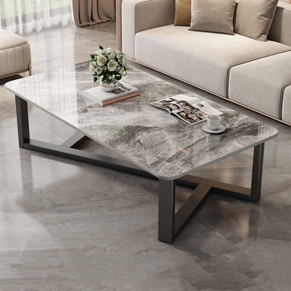 Coffee Table: Rectangular Stone Architectural Cross Frame Base