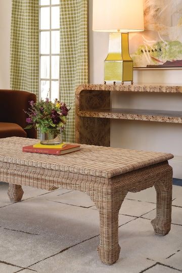 Coffee Table Rectangular Woven Rattan Ming Style Legs Hoof Feet