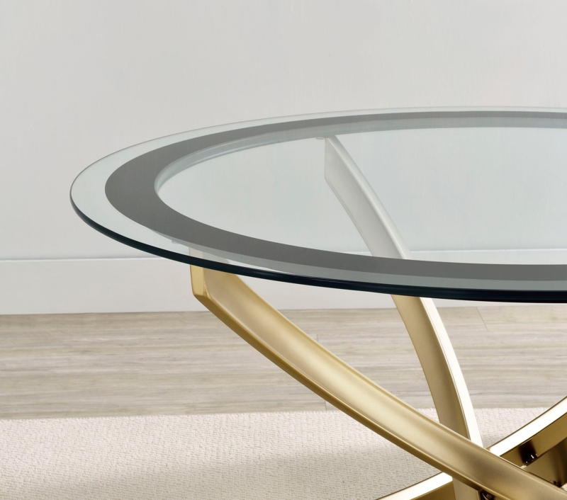 Coffee Table Round Glass Brass Interlocking Legs Tinted Border