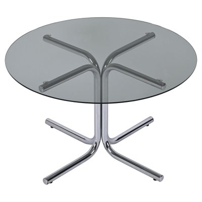 Coffee Table Round Smoked Glass Giotto Stoppino Style Chrome