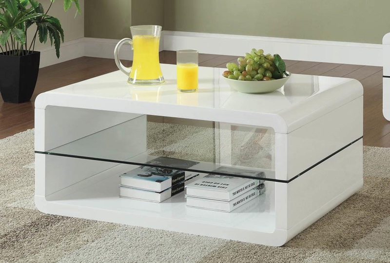 Coffee Table Rounded Corners Glossy Glass Shelf Two Tier