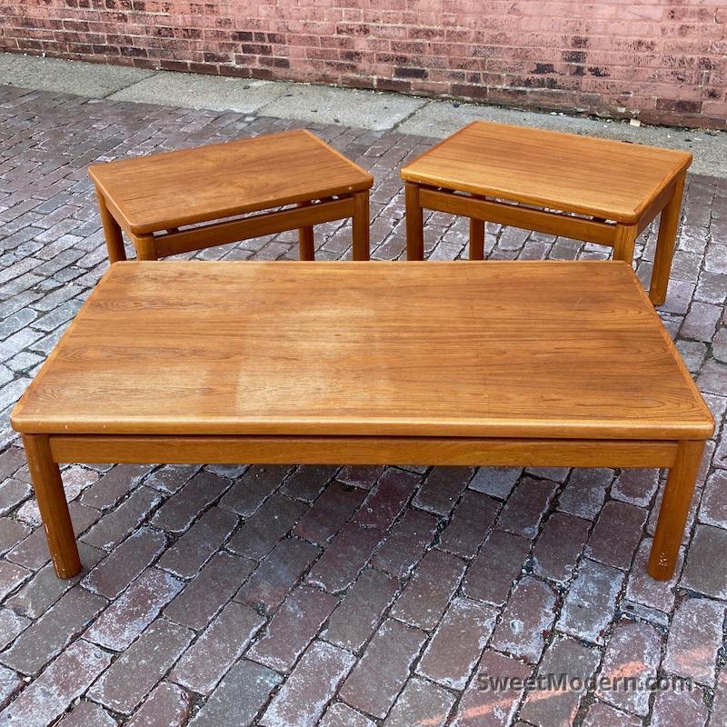 Coffee Table Set Floating Top Tapered Legs Mid-Century Danish Teak.