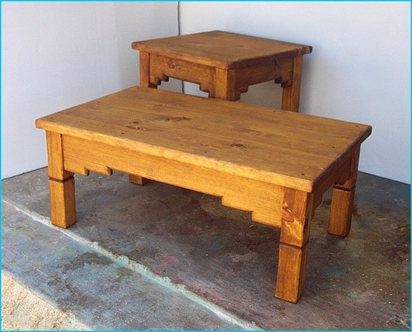 Coffee Table Set with Unique Stair Step Apron and Notched Detailing