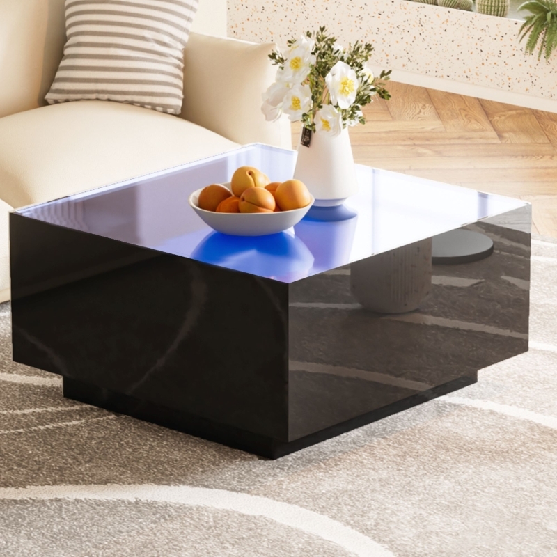 Coffee Table Square High Gloss Black with LED Strip Lighting Feature