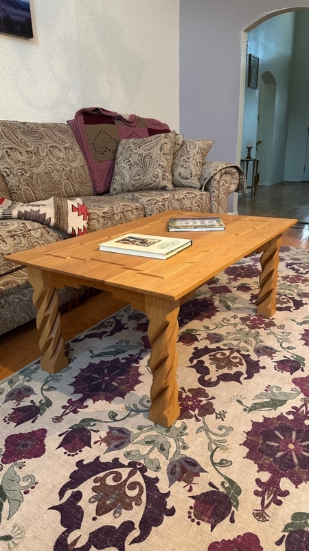 Coffee Table with Hand Carved Barley Twist Legs and Routed Top