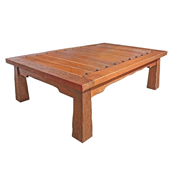Coffee Table with Hand Hewn Texture and Decorative Iron Studs