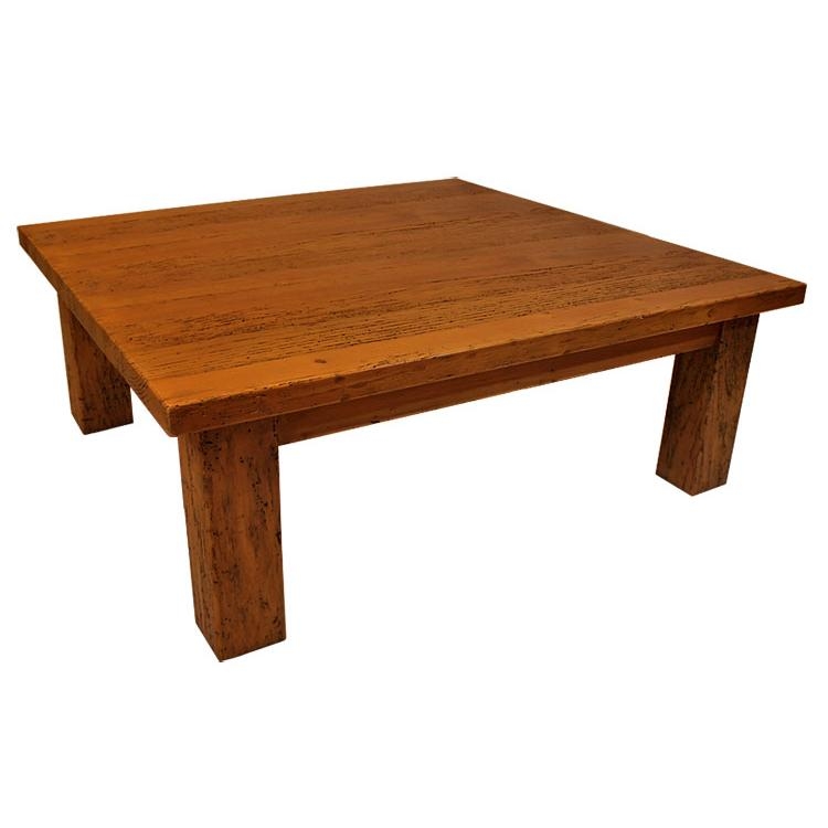 Coffee Table with Thick Square Top and Rustic Distressed Finish