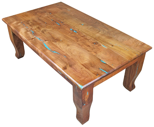 Coffee Table with Turquoise Inlay and Curved Cabriole Legs