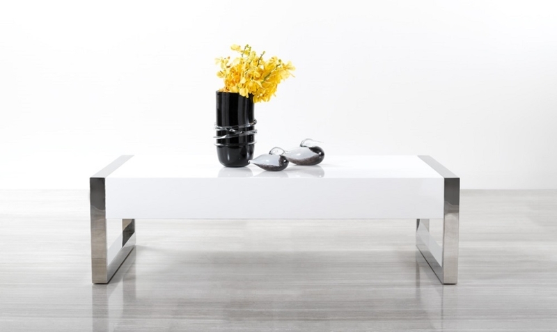 Coffee Table Wrap Around Base High Gloss Chrome U Shaped Legs