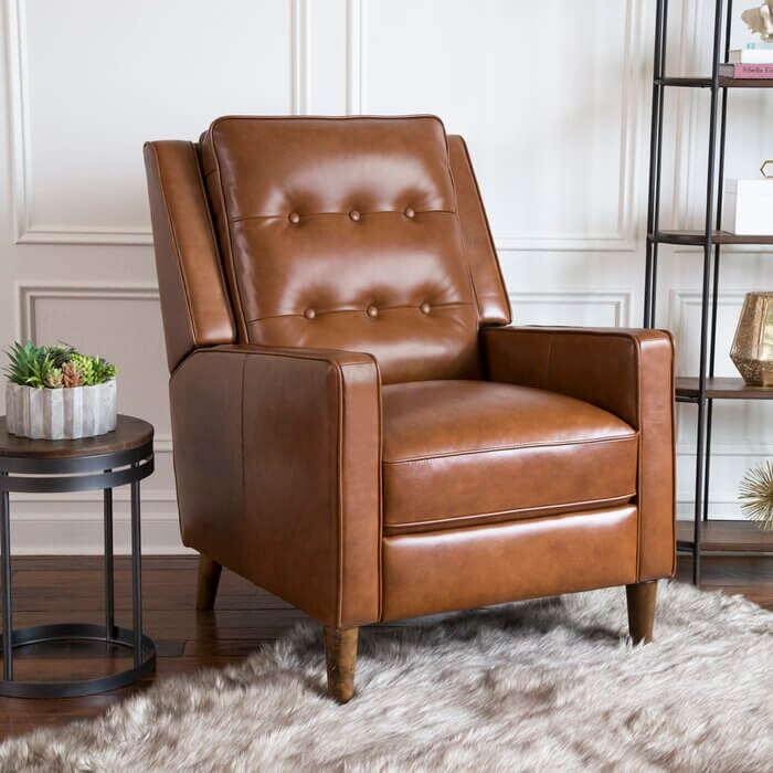 Cognac Leather-Like Recliner with Button Tufting and Track Arms