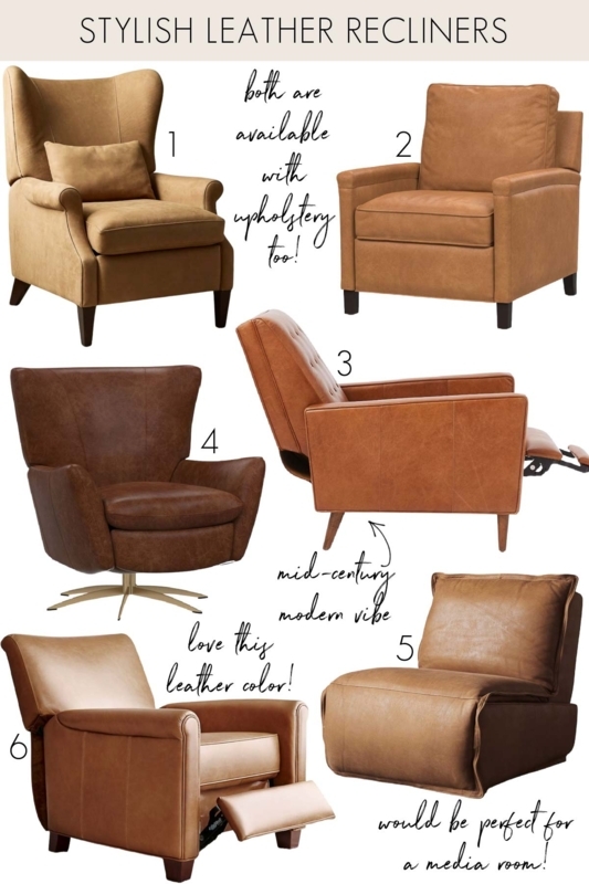 Cognac Leather-Like Recliner with Tapered Legs