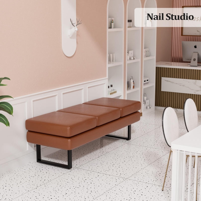 Cognac Seating Warm Brown Three Segment Seat Sled Base Waiting Room