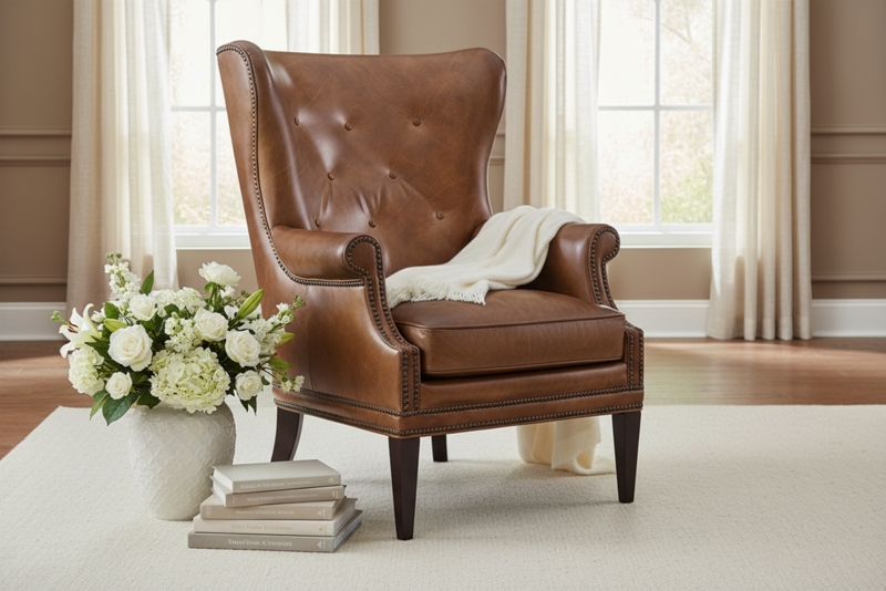 Cognac Wingback Accent Chair with Button Tufting and Nailhead Trim