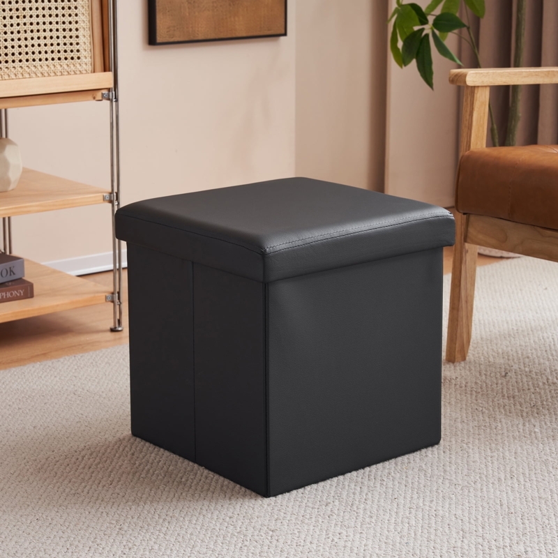 Collapsible Frame Storage Ottoman with Padded Lid