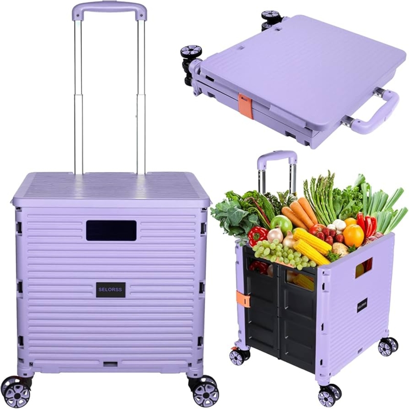 Collapsible Utility Cart with Lavender Purple Finish and Lid Included
