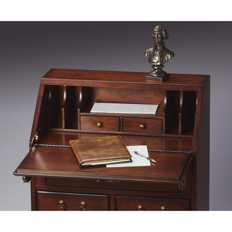 Colonial Revival Secretary Desk with Pigeonhole Cubbies