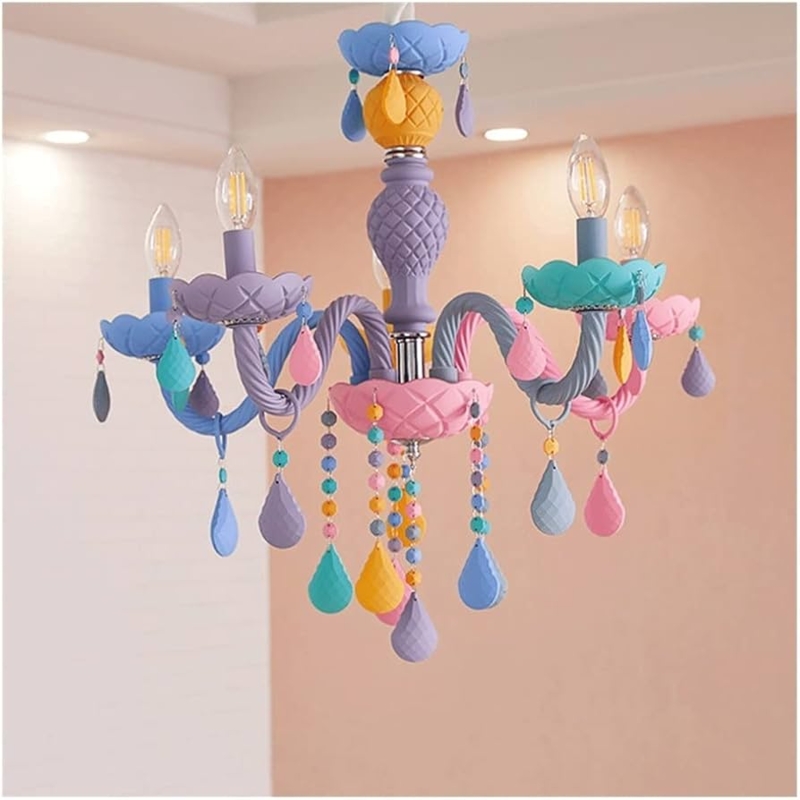 Colorful Pastel Chandelier with Textured Pineapple Column Details