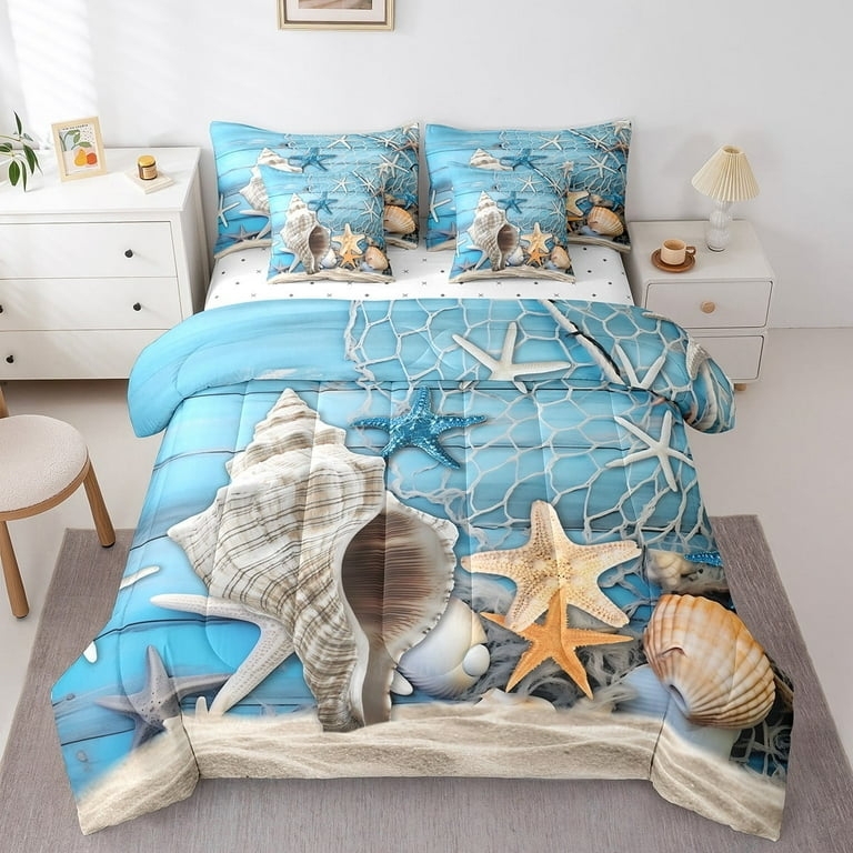 Comforter Set 3D Graphic Print Weathered Wood Look Blue