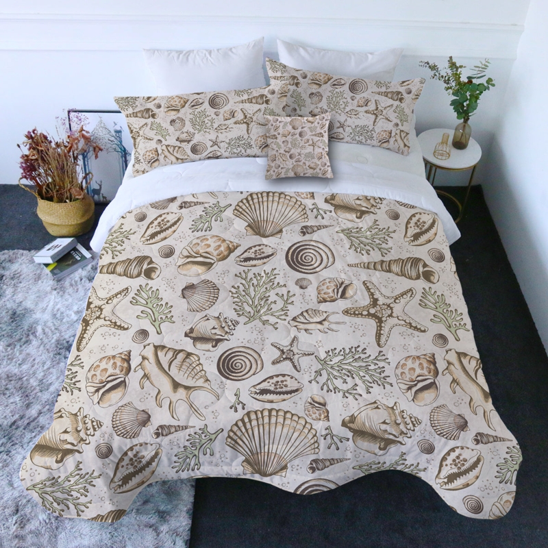 Comforter Set Brown Neutral Tones Scalloped Edge Vintage Shell