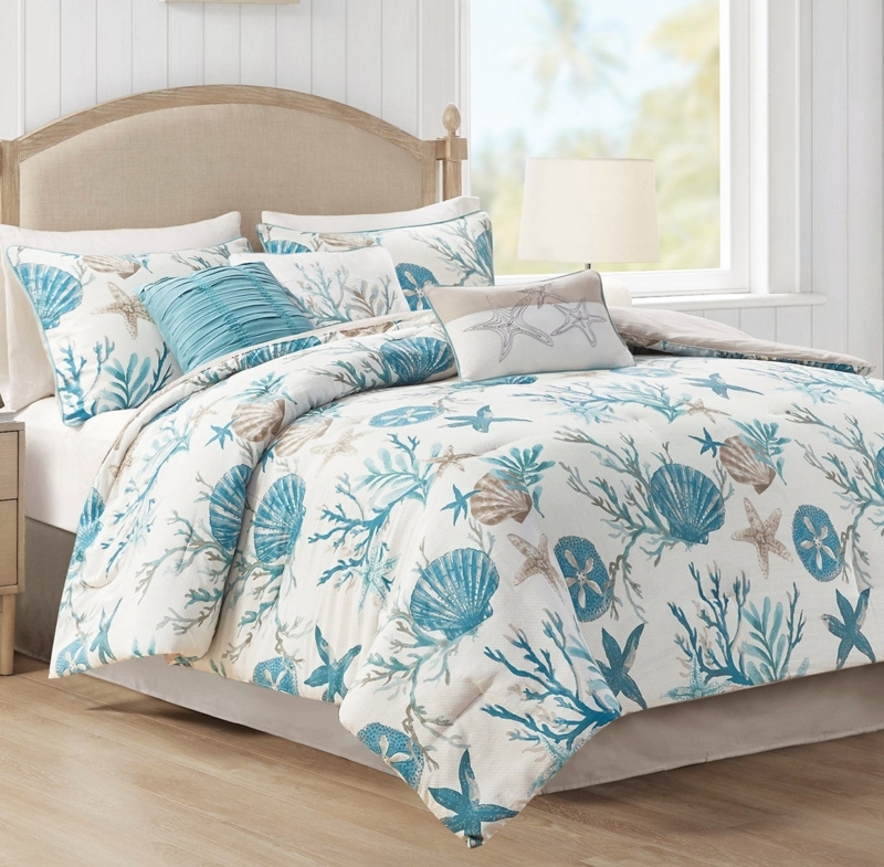 Comforter Set Cotton Sateen Aqua Starfish Embroidery Chic