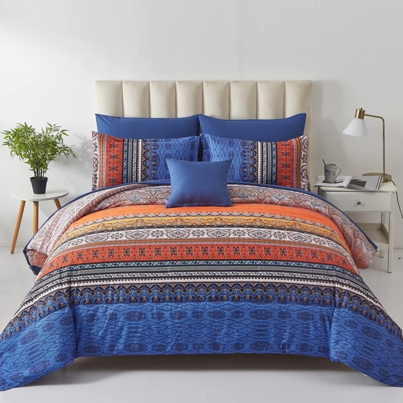 Comforter Set Eclectic Tiered Pattern Stripes Burnt Orange Cobalt