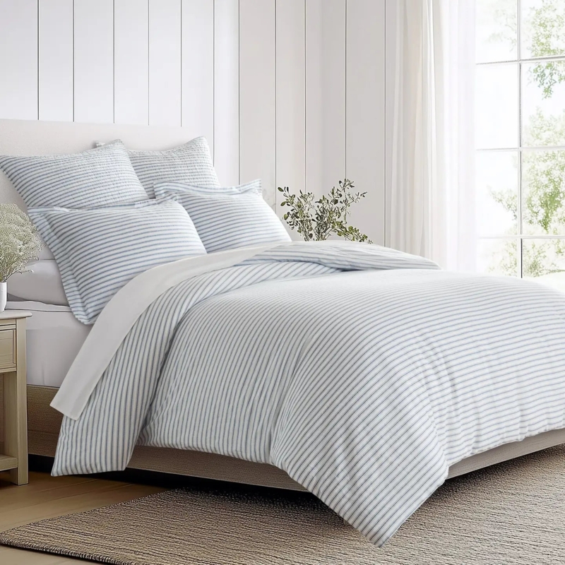 Comforter Set: Nautical Blue Ticking Stripe, Coastal Cottage Style