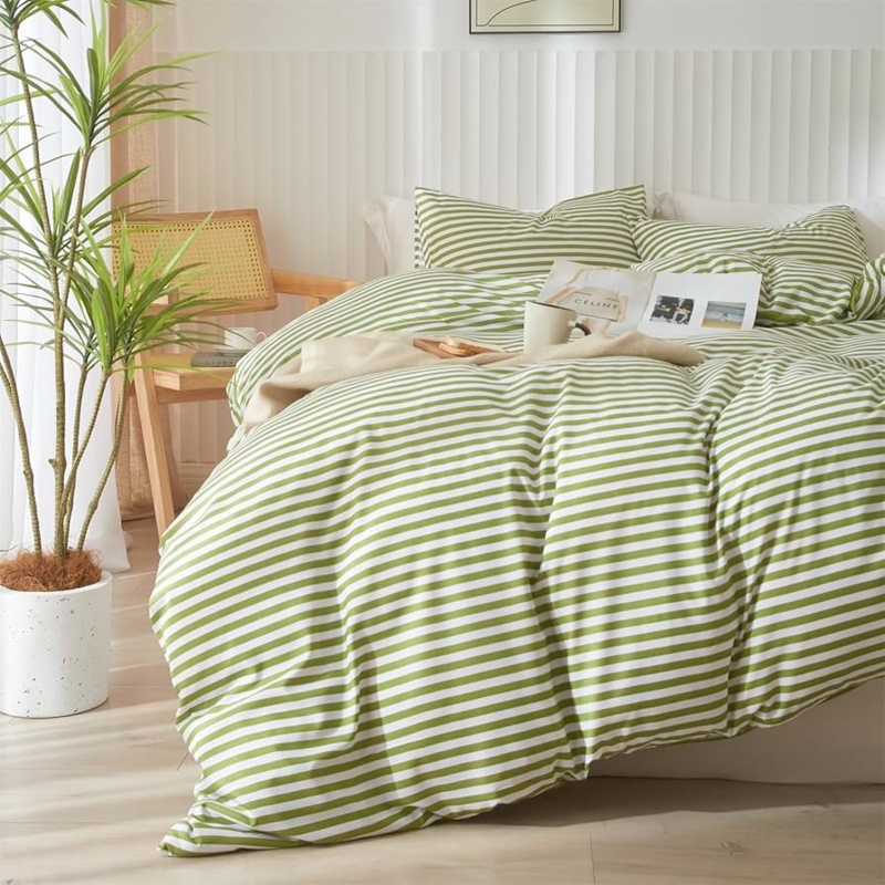 Comforter Set: Sage Green Horizontal Stripes, Coastal Modern Style