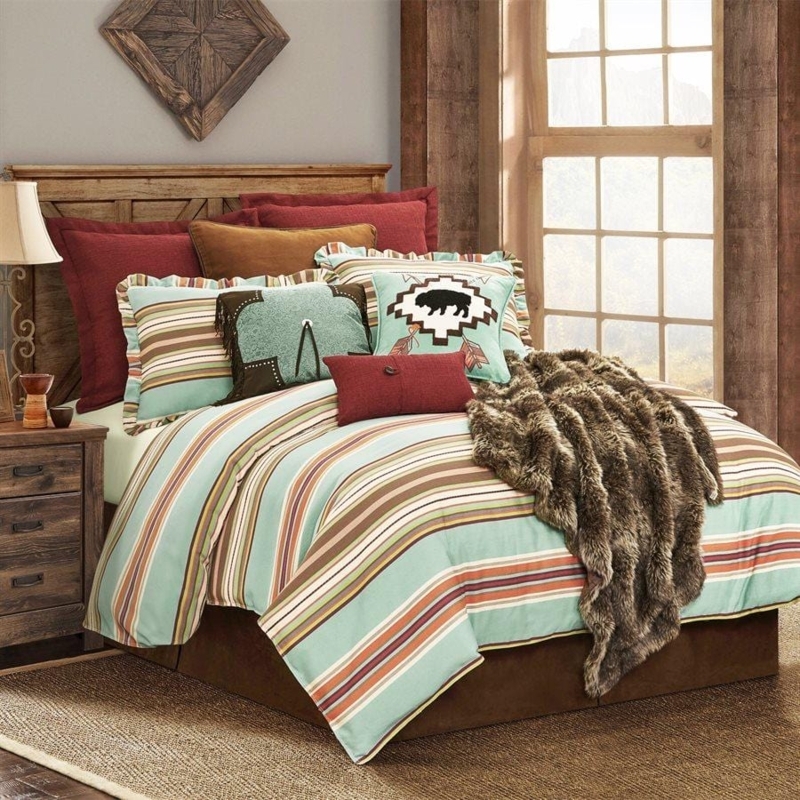 Comforter Set: Southwestern Serape Stripes, Buffalo Graphic Pillow