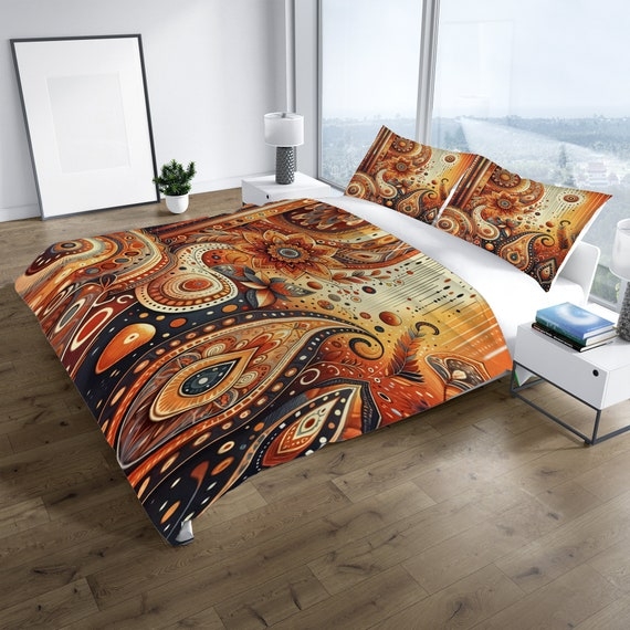 Comforter Set Sunfire Orange Paisley Large Scale Print Espresso