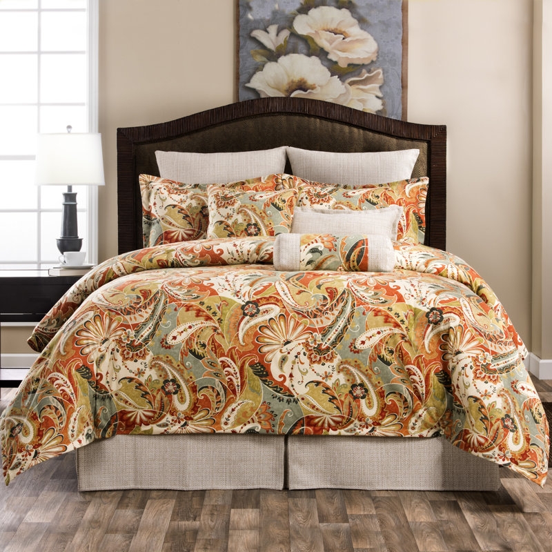 Comforter Set Terracotta Paisley Bolster Pillow Cottage Style Decor