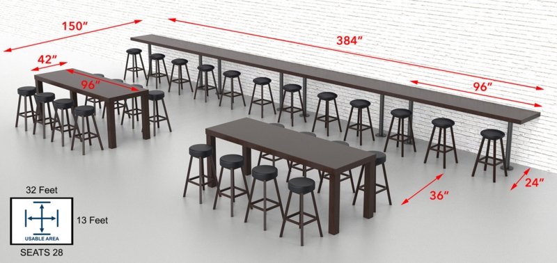 Commercial Bar Seating Package Communal Tables Swivel Stools High Capacity