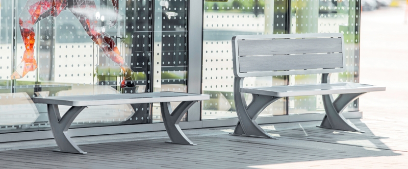 Commercial Bench with Y-Shaped Legs, Slate Grey Modern Style